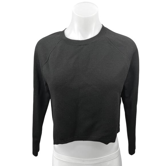 Club Monaco Black 100% Wool & Silk Crew Neck Long Sleeve Crop Sweater Top Size M - Picture 1 of 4